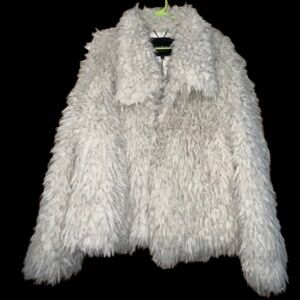 Women’s Penny Lane Ivory Hippie Shag Jacket Teddy Fur Coat Bohemian Sz-XL